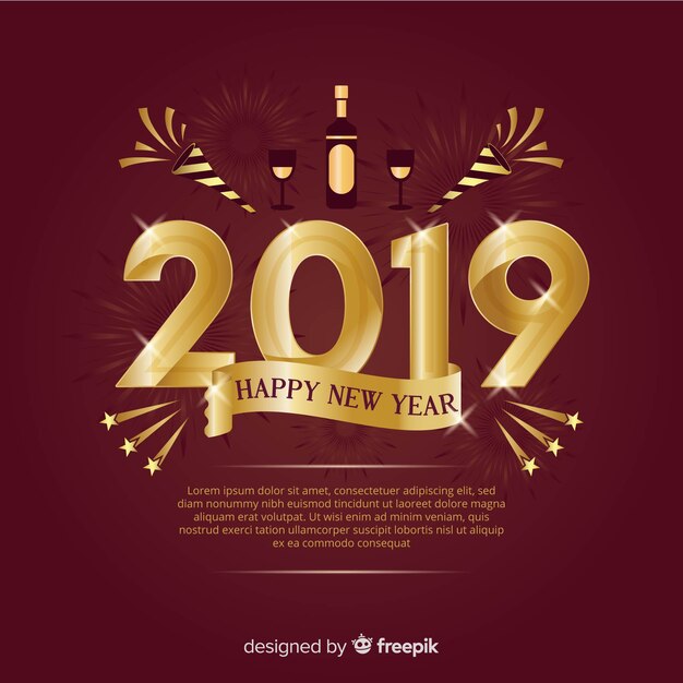 Composition du nouvel an 2019 avec style doré
