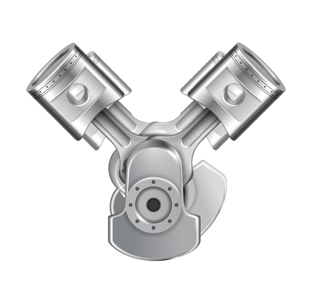 Vecteur gratuit composition du système de pistons de moteur avec image réaliste des éléments de moteur métalliques assemblés isolés