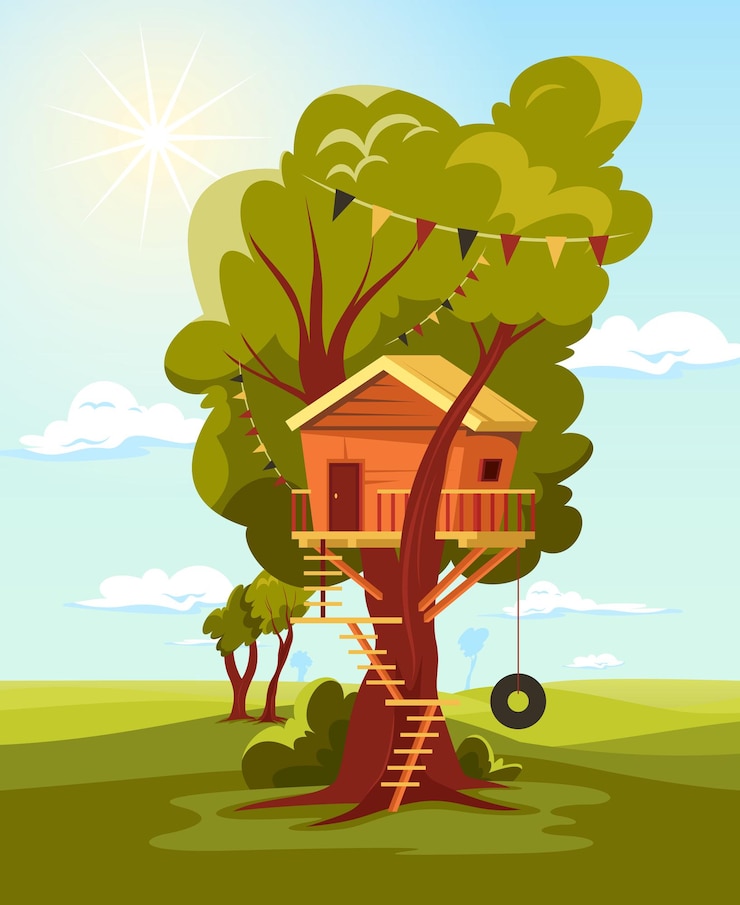 Vecteur gratuit composition de l'échelle de la cabane dans les arbres