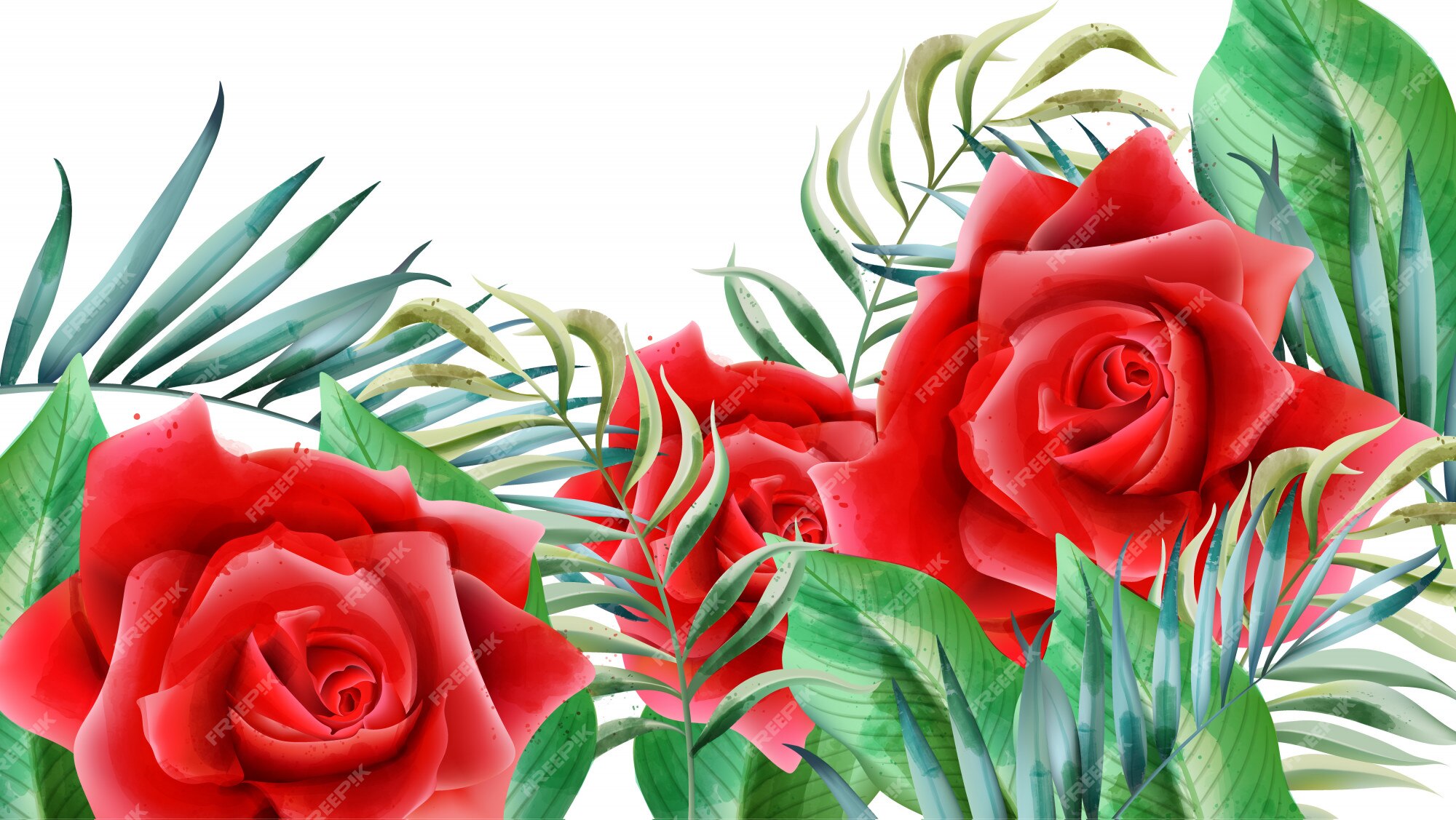 Composition Florale Avec Des Roses Rouges, Des Boutons De Rose Et Des  Feuilles | Vecteur Gratuite