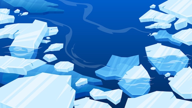 Vecteur gratuit composition de glace arctique gelée de nombreux morceaux de glace dérivant dans l'illustration vectorielle de la mer