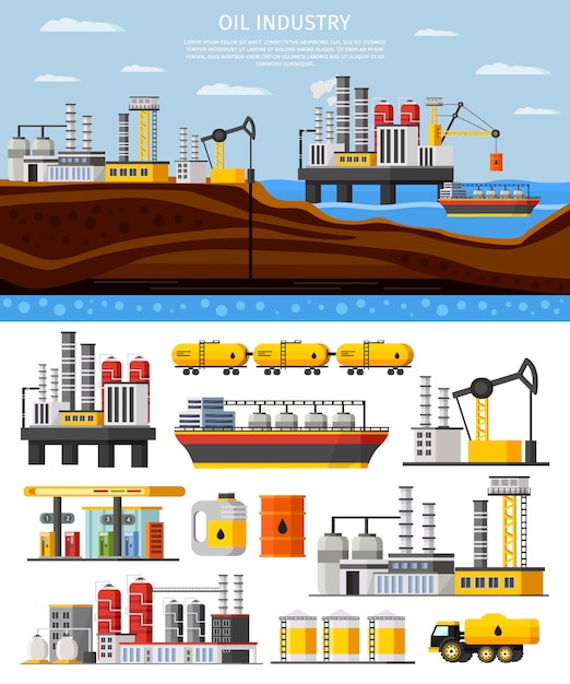 Vecteur gratuit composition de l'industrie pétrolière