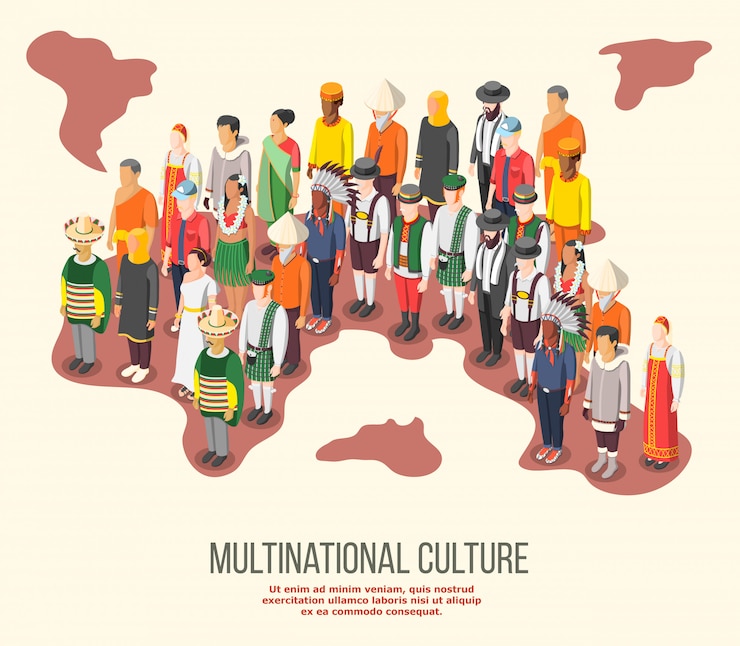 Vecteur gratuit composition isométrique de la culture multinationale