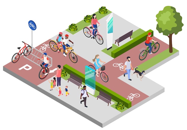 Vecteur gratuit composition isométrique de cyclisme en ville