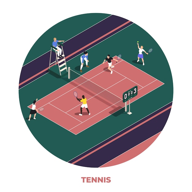 Vecteur gratuit composition isométrique du tennis rond