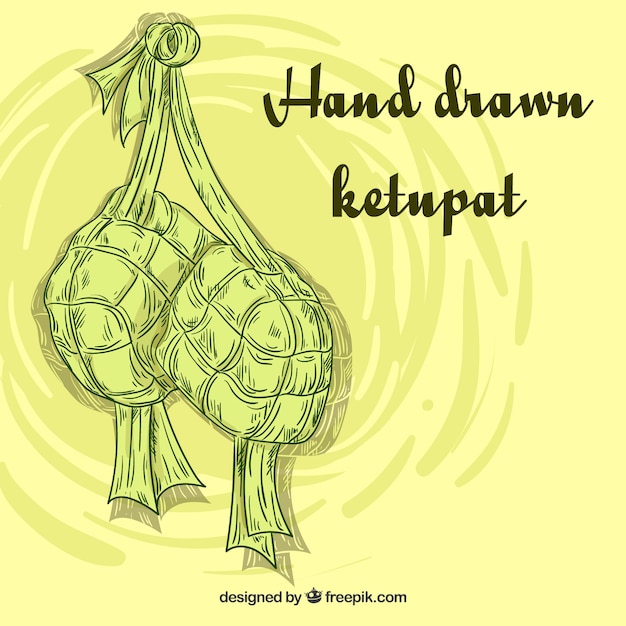 Vecteur gratuit composition de ketupat traditionnel dessinés à la main