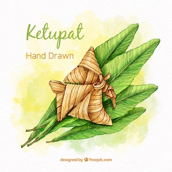 Composition De Ketupat Traditionnel Dessinés à La Main Vecteur gratuit