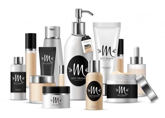 Composition de modèle cosmétique colorée pour présentation de l&#39;entreprise et avec étiquette avec marque