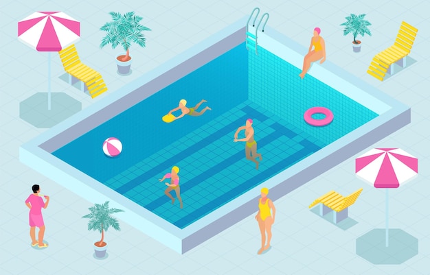 Vecteur gratuit composition de piscine isométrique colorée