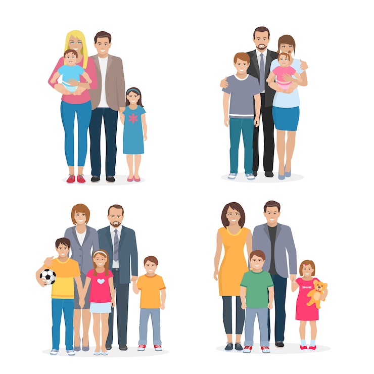 Vecteur gratuit composition plate représentant la grande famille heureuse