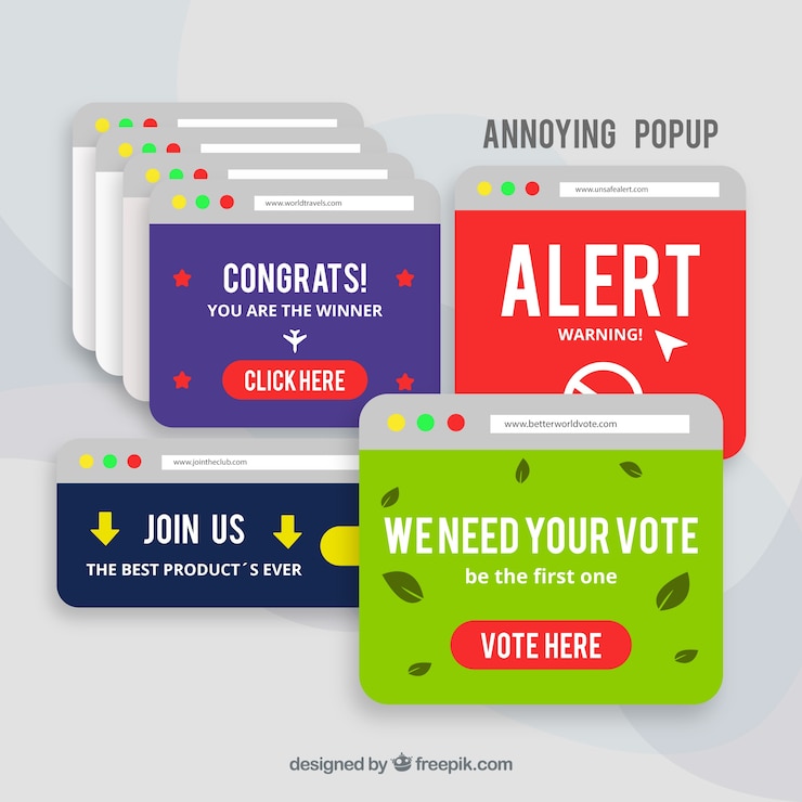 Vecteur gratuit composition de pop ups ennuyeux avec un design plat