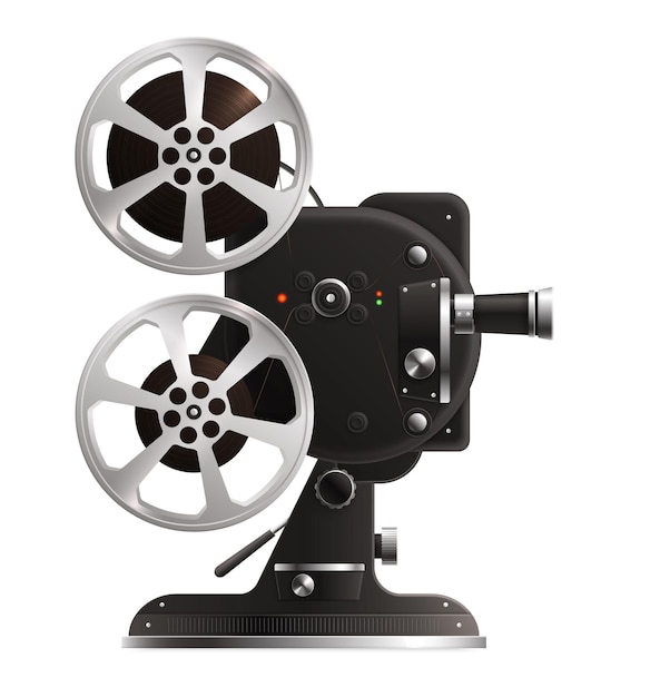 Vecteur gratuit composition de projecteur rétro vintage avec image réaliste isolée d'un dispositif de visualisation de bande de film sur une illustration vectorielle de fond vide