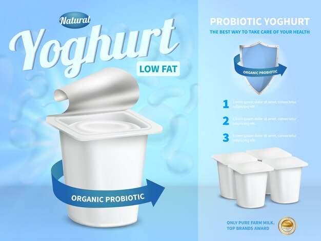 Composition publicitaire de yaourt avec du yaourt probiotique