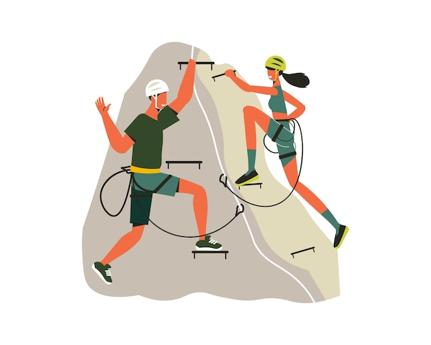 Vecteur gratuit composition de randonnée de personnes avec du matériel d'alpinisme escaladant l'illustration de la falaise