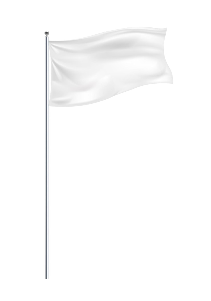 Vecteur gratuit composition réaliste avec image isolée d'agitant le drapeau blanc sur le poteau sur l'illustration vectorielle de fond blanc