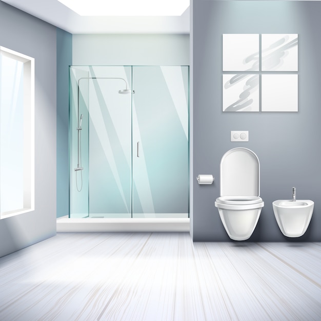 Composition réaliste de l'intérieur de la salle de bains simple