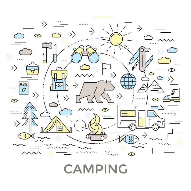 Vecteur gratuit composition ronde de camping