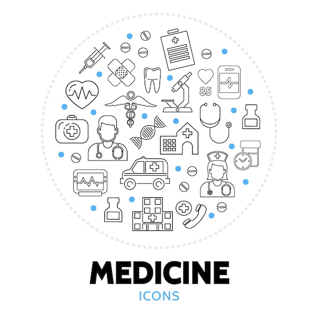 Vecteur gratuit composition ronde avec des éléments de soins médicaux