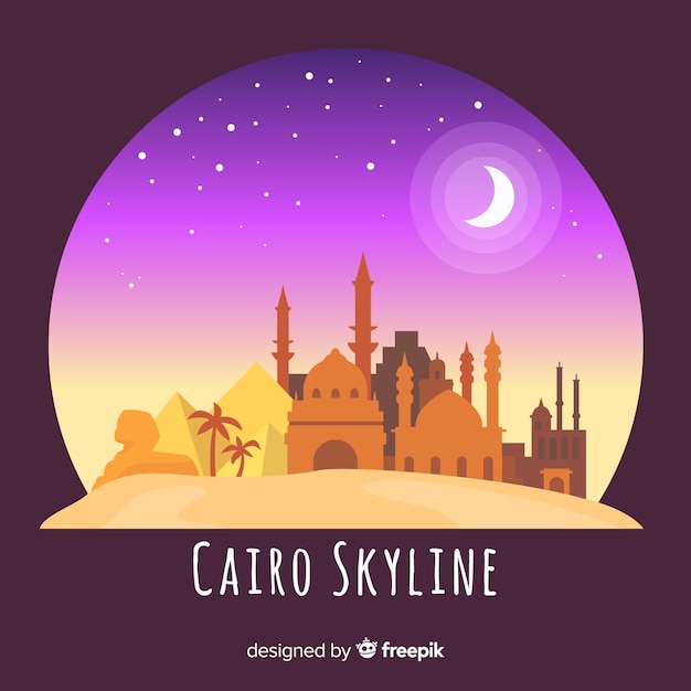 Vecteur gratuit composition de skyline du caire avec un design plat