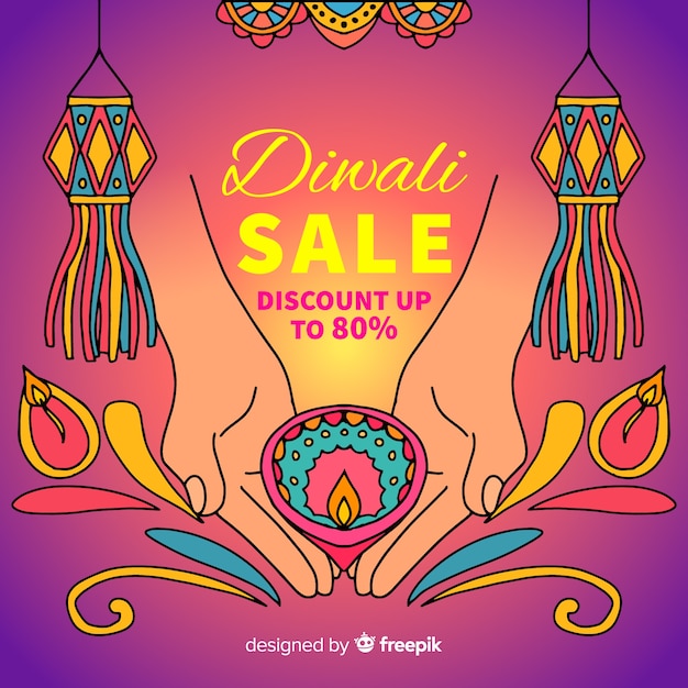 Composition de vente diwali dessiné main coloré