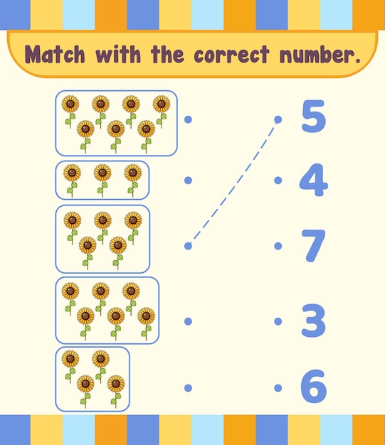 Vecteur gratuit compter et faire correspondre les nombres modèle de feuille de calcul mathématique