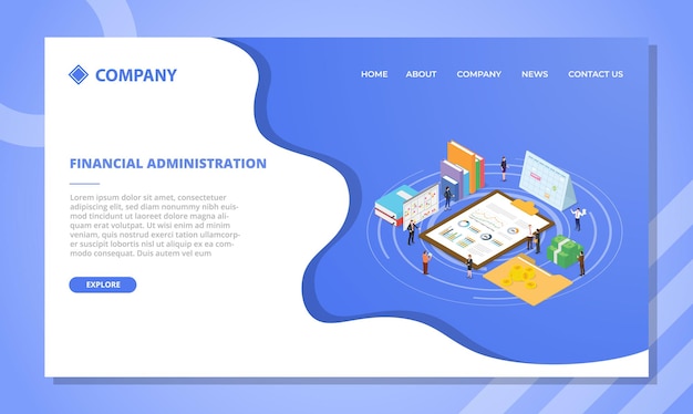 Concept d'administration financière pour modèle de site Web ou conception de page d'accueil d'atterrissage avec illustration vectorielle de style isométrique