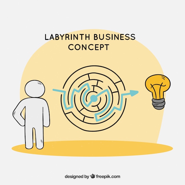 Concept D'affaires Avec Labyrinthe Dessiné à La Main