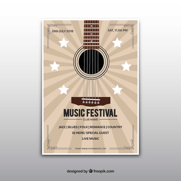 Vecteur gratuit concept d'affiche pour la fête de la musique dans un style de guitare