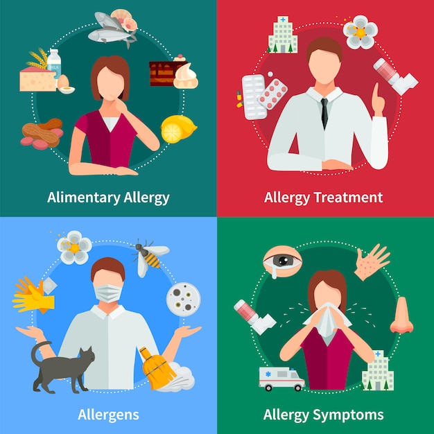 Concept D'allergie Et De Traitement. Illustration Vectorielle D'allergie. Allergie Set. Allergy Design Set. Allergie éléments Isolés.