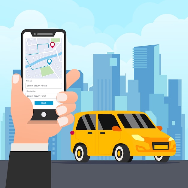 Vecteur gratuit concept d'application de taxi