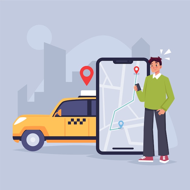 Vecteur gratuit concept d'application de taxi