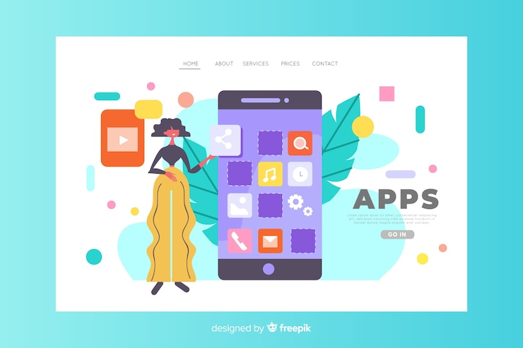 Vecteur gratuit concept d'applications mobiles pour la page de destination