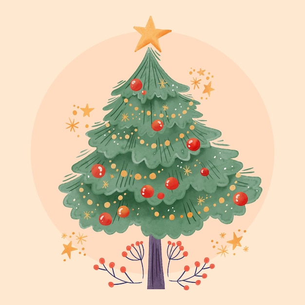 Concept D'arbre De Noël Aquarelle