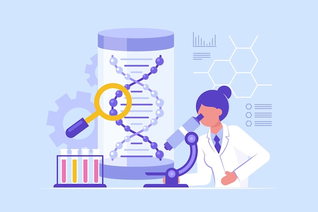 Vecteur gratuit concept de biotechnologie design plat avec scientifique