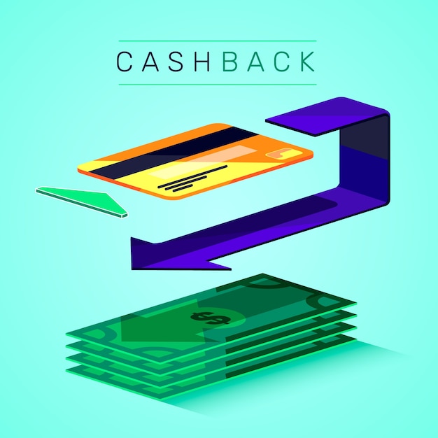 Vecteur gratuit concept de cashback avec carte de crédit et argent