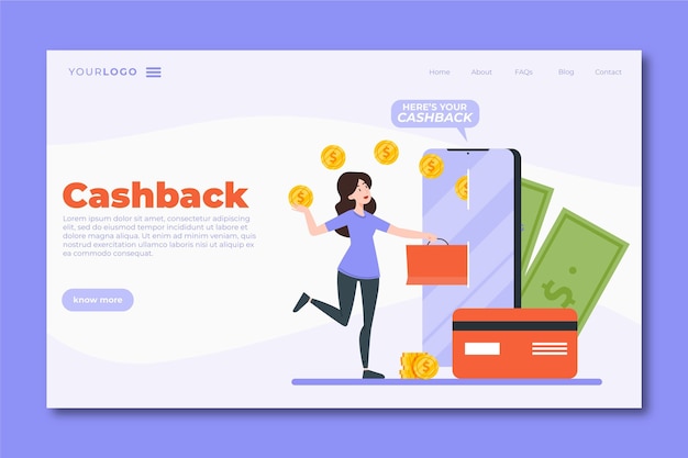 Vecteur gratuit concept de cashback - page de destination