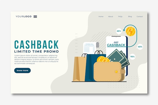 Vecteur gratuit concept de cashback - page de destination