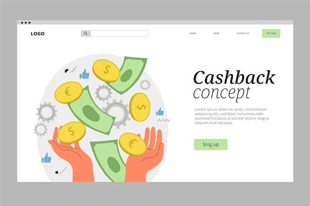 Vecteur gratuit concept de cashback - page de destination