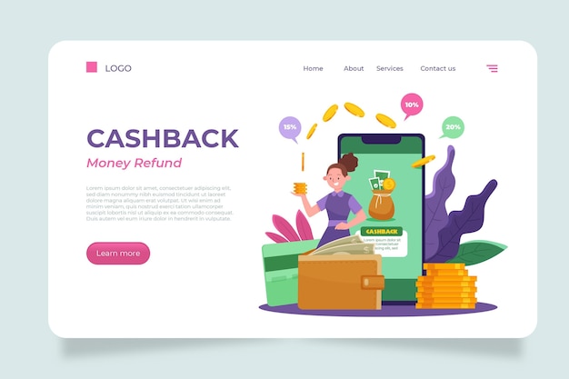 Vecteur gratuit concept de cashback - page de destination