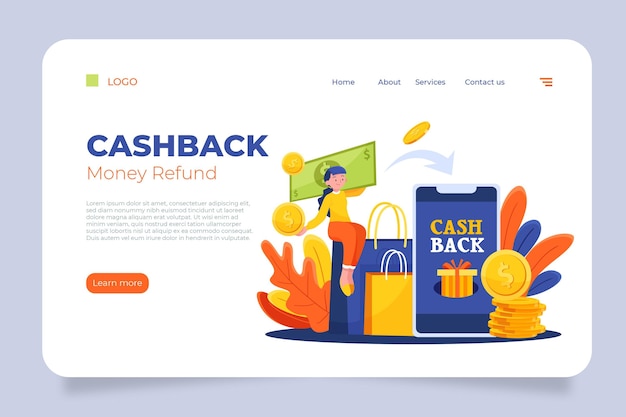 Vecteur gratuit concept de cashback - page de destination