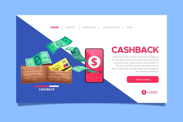 Vecteur gratuit concept de cashback - page de destination