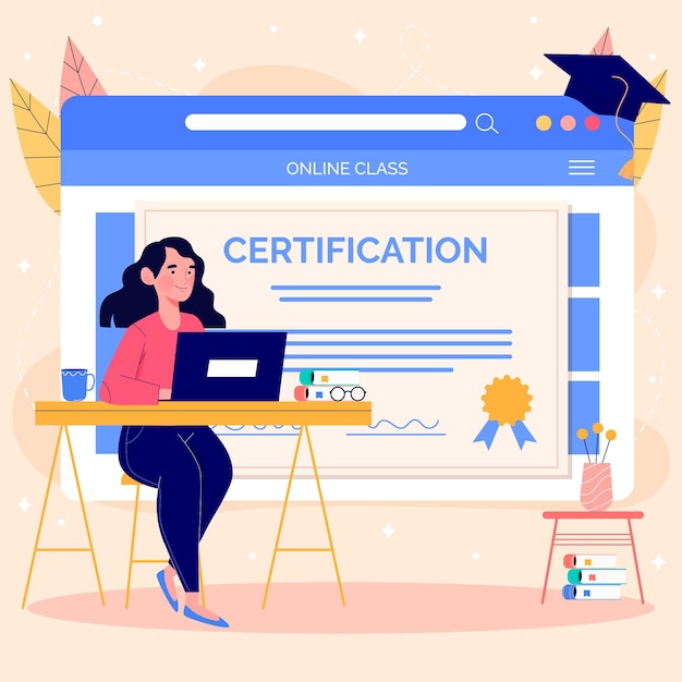 Vecteur gratuit concept de certification en ligne