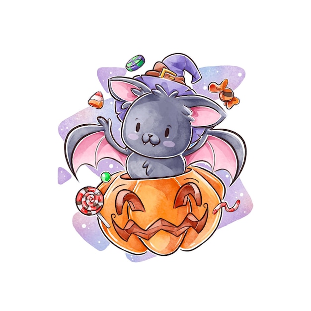 Concept de chauve-souris halloween aquarelle