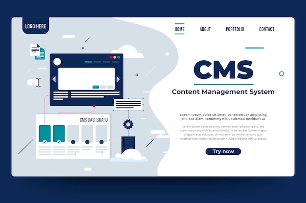 Vecteur gratuit concept cms plat - page de destination