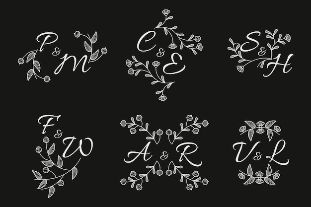 Vecteur gratuit concept de collection de monogramme de mariage floral