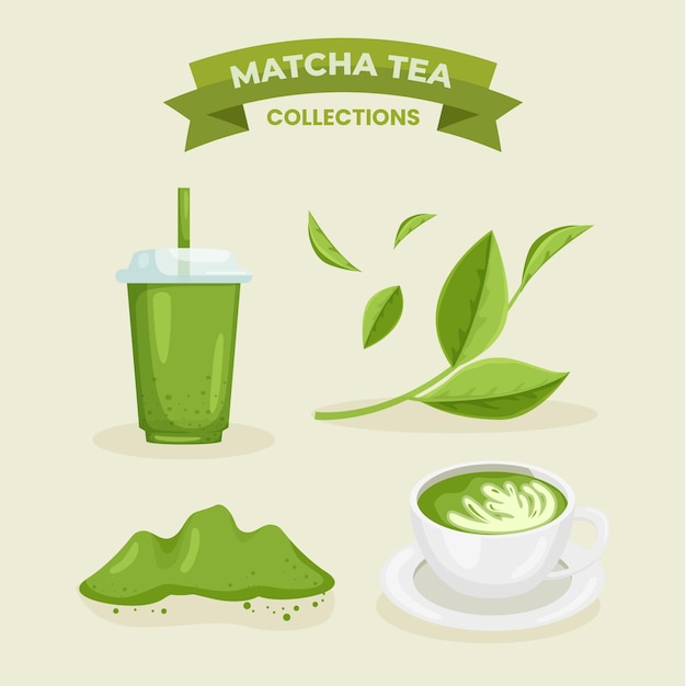 Concept de collection de thé matcha