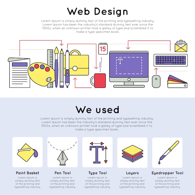 Vecteur gratuit concept de conception web linéaire coloré