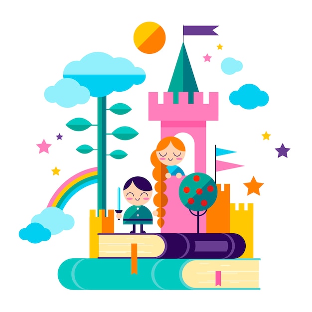 Vecteur gratuit concept de conte de fées avec rapunzel