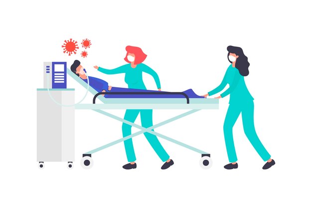 Concept de coronavirus avec un patient dans un état critique illustré