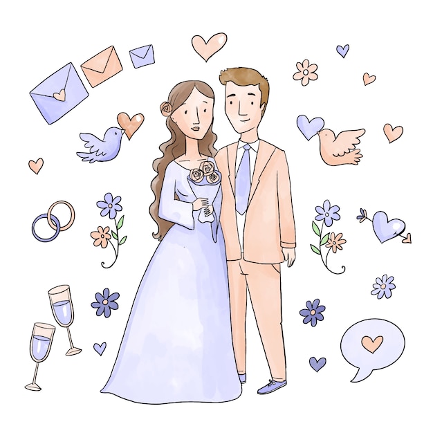 Vecteur gratuit concept de couple de mariage aquarelle